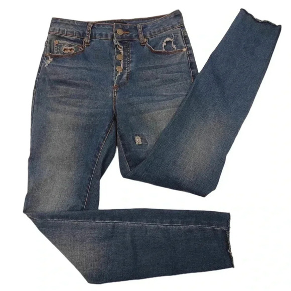 Tahari Evelyn Distressed Patchwork High Rise Skinny Jeans  Size 4/27 - Picture 7 of 16